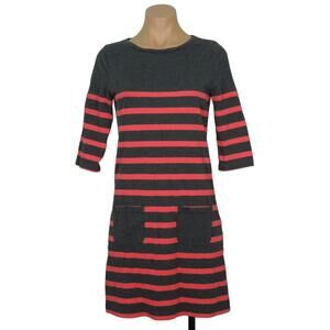 BODEN Shirt Mini Dress Womens Striped 3/4 Sleeves Two Front Pockets